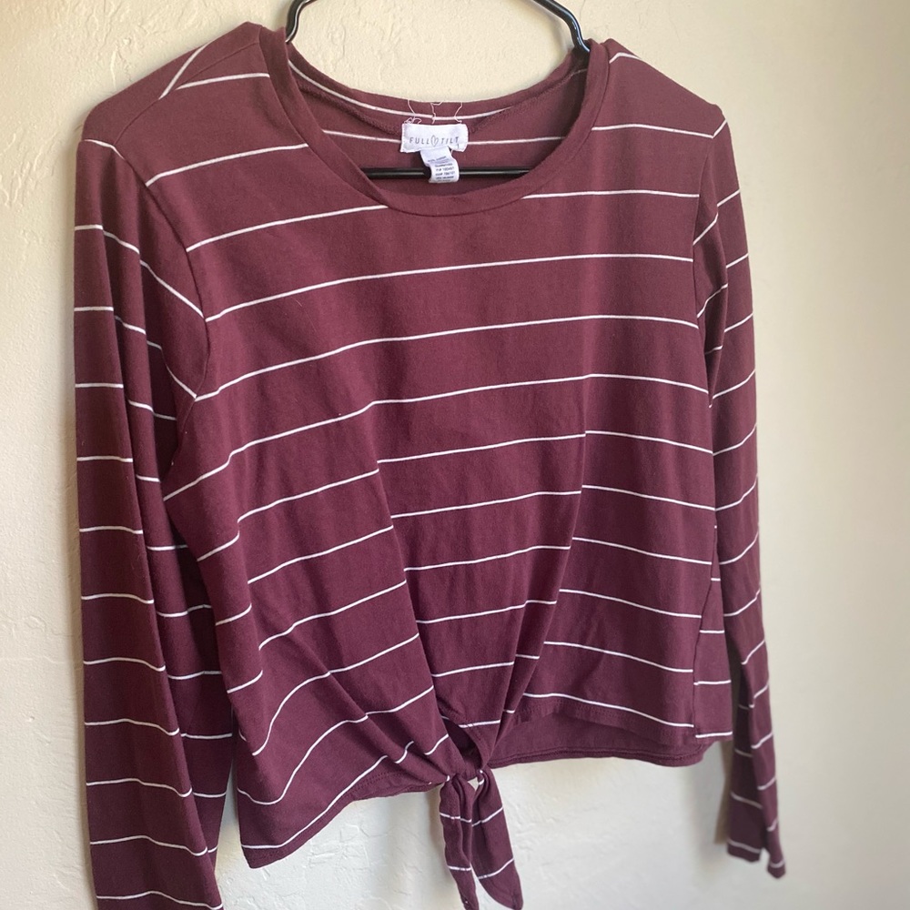 Tillys Full Tilt Purple Striped Long Sleeve Crop M